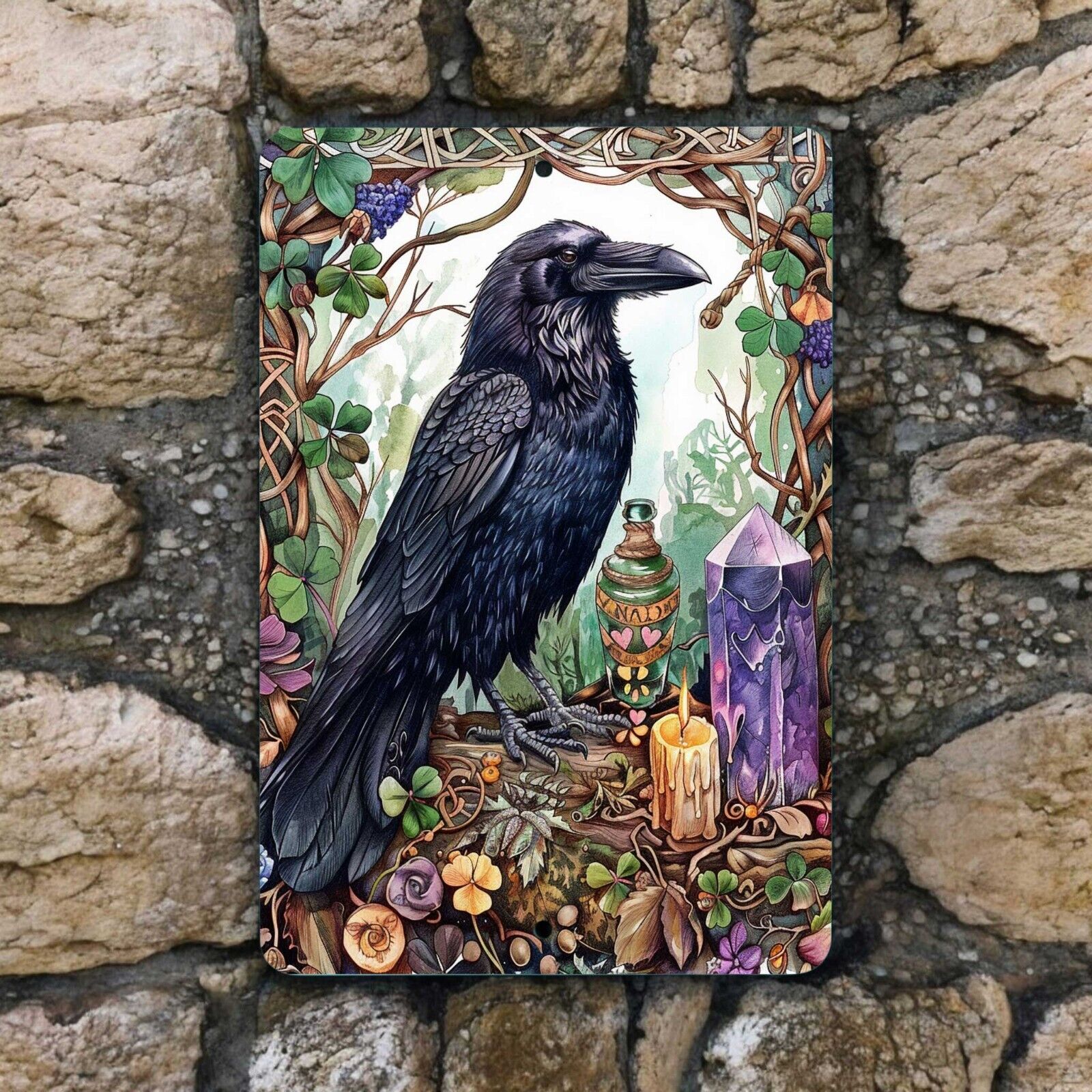 Raven Aluminum Wall Sign – Mystical Gothic Decor – Decorative Witchy Wall Decor