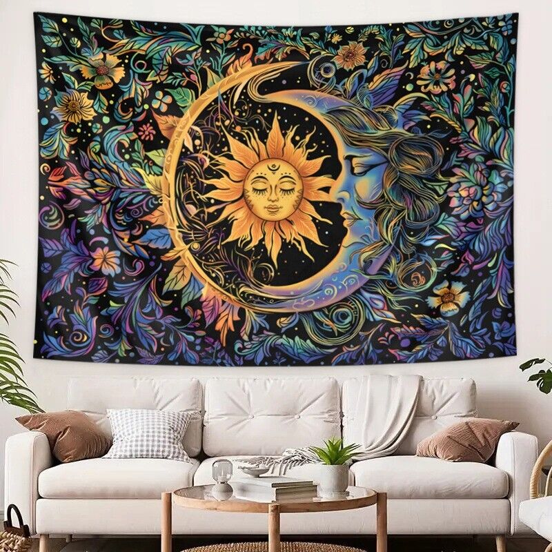 Sun and Moon Tapestry Psychedelic Mystic Floral Tapestry Wall Hanging Decor